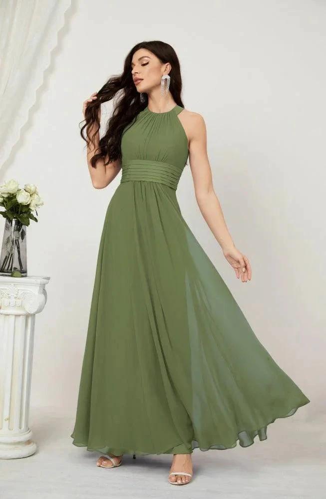 Numbersea Formal Party Gown Dress Chiffon Halter Long Sleeveless Bridesmaid Dresses 2802 by numbersea