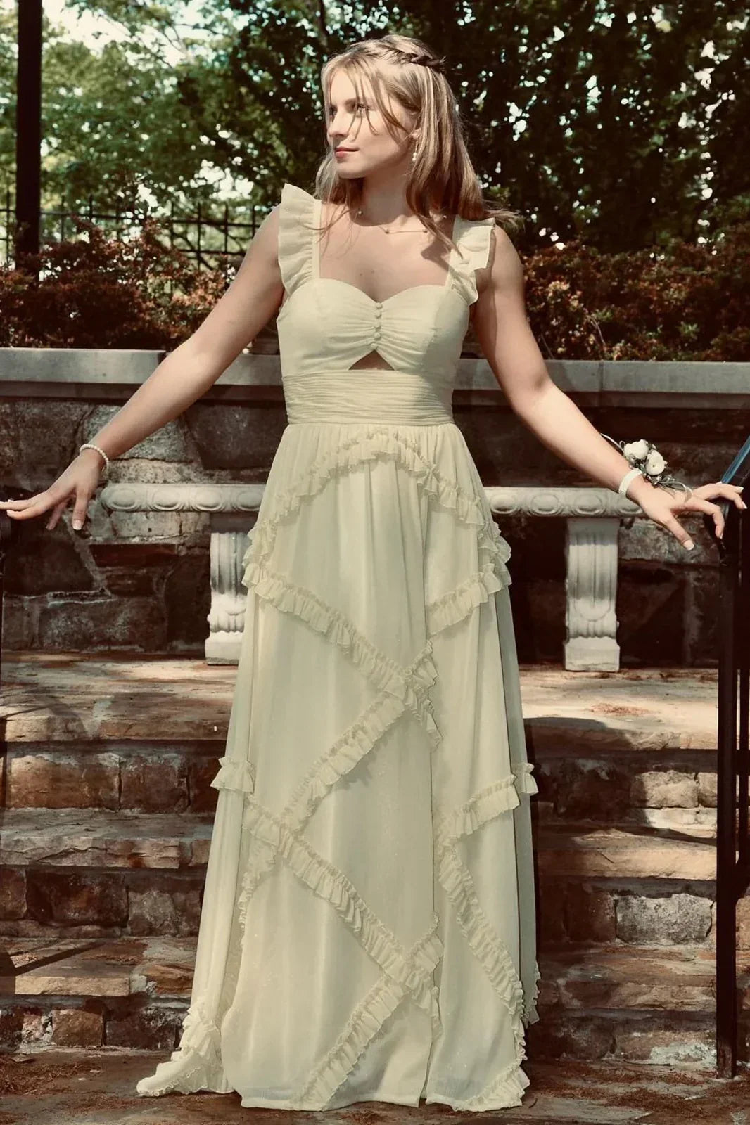 Charming A Line Sweetheart Blue Long Prom Dress with Ruffles