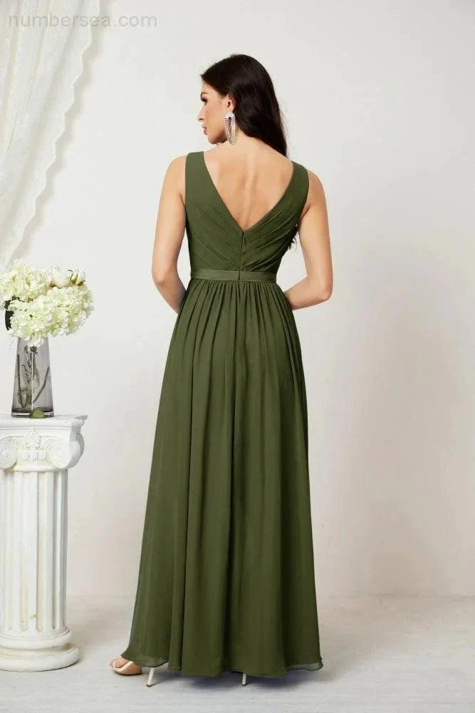 Women's Chiffon Long Bridesmaid Dresses A line Sleeveless Formal Prom Gown for Evening Party Homecoming Dresses 2808 (ZD16947)
