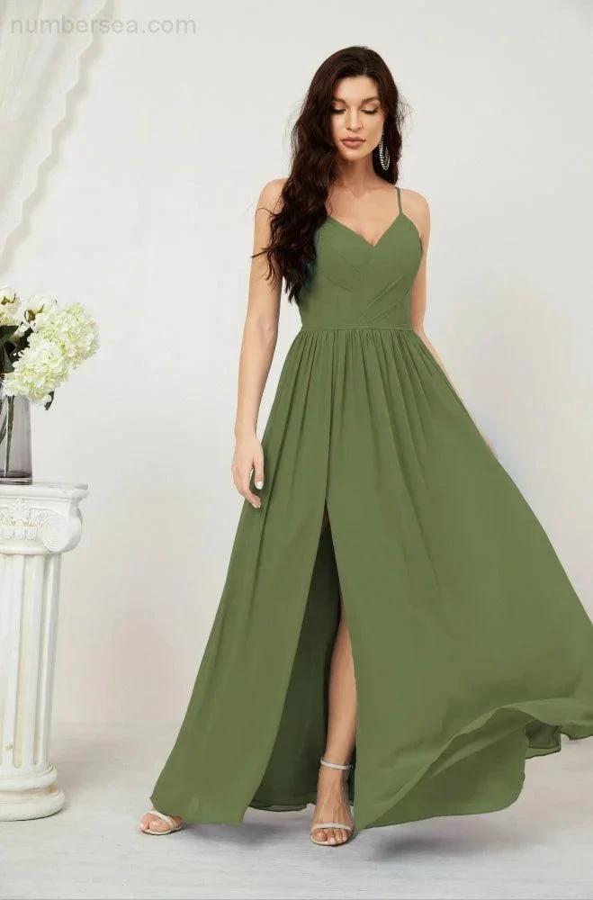 ZapDress Neck Bridesmaid Dresses Chiffon Long Spaghetti A-line Formal Prom Gown for Wedding Party Evening 2801 (ZD16961)