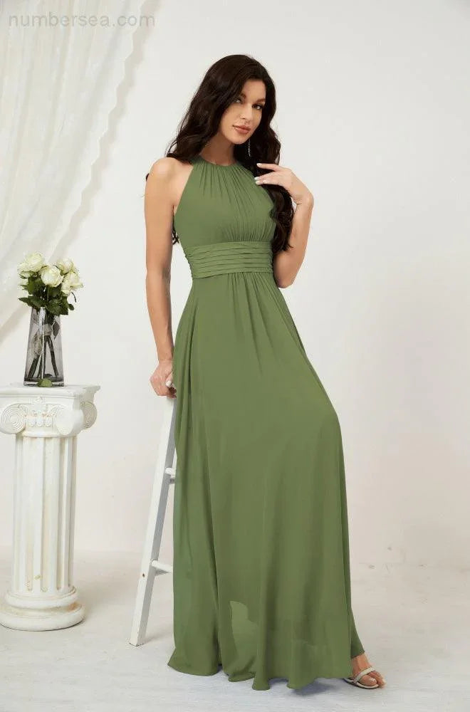 ZapDress Formal Party Gown Dress Chiffon Halter Long Sleeveless Bridesmaid Dresses 2802 (ZD16960)