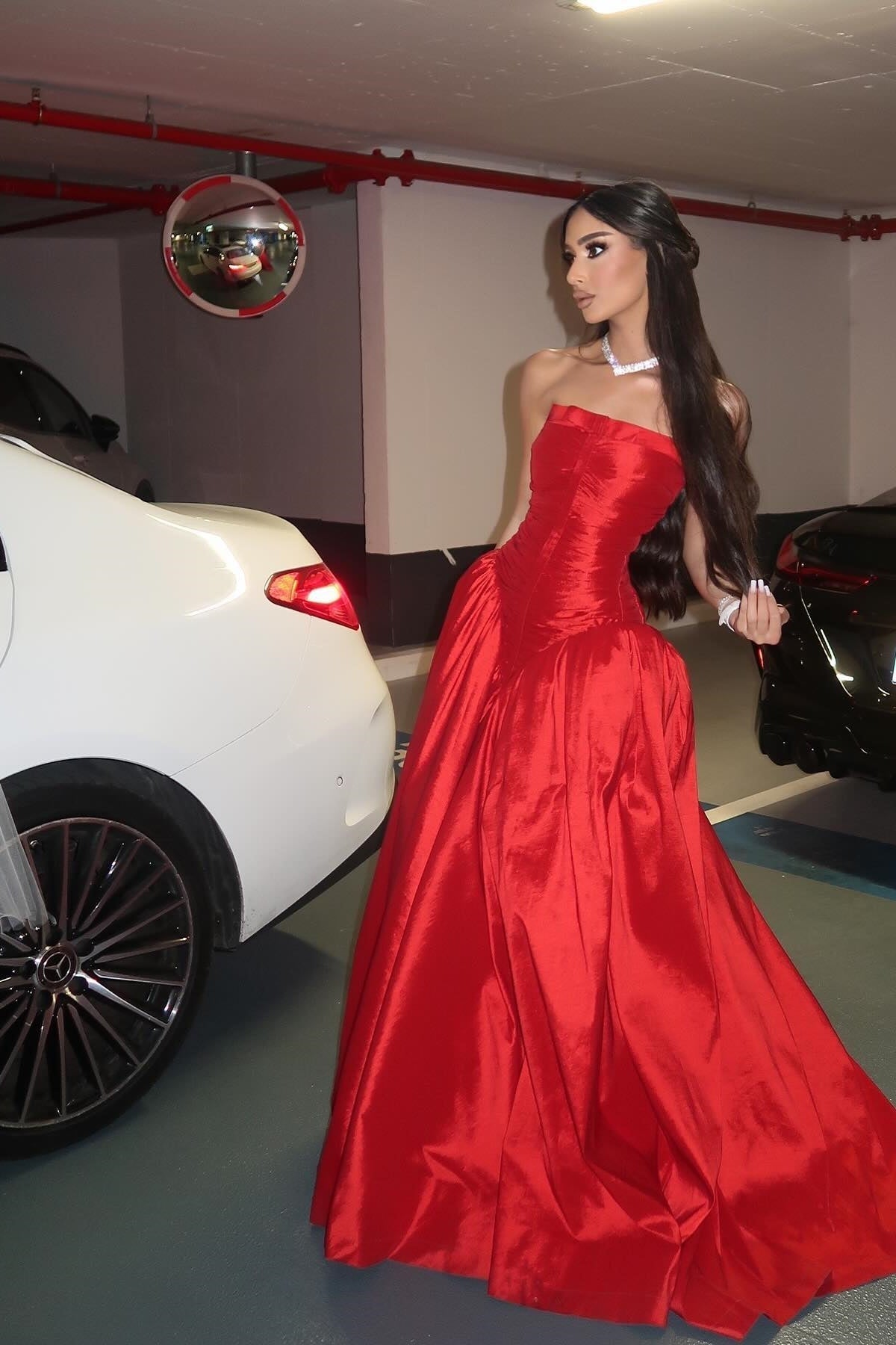 Princess A Line Strapless Red Long Party Dress with Ruffles