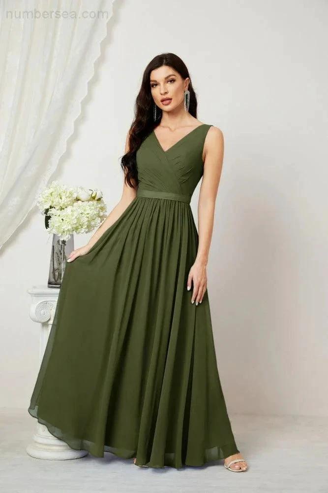Women's Chiffon Long Bridesmaid Dresses A line Sleeveless Formal Prom Gown for Evening Party Homecoming Dresses 2808 (ZD16947)