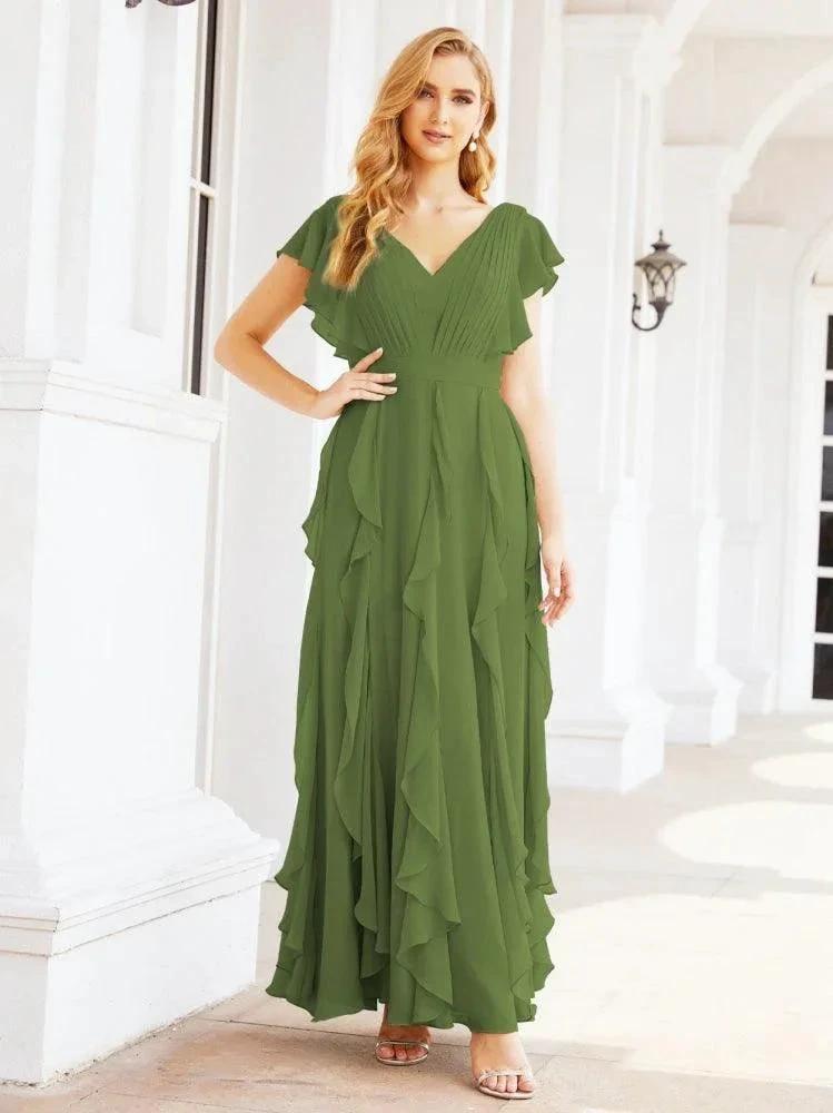 Ruffled Bridesmaid Dresses with Sleeves Long Formal Party Dress 28041 by numbersea