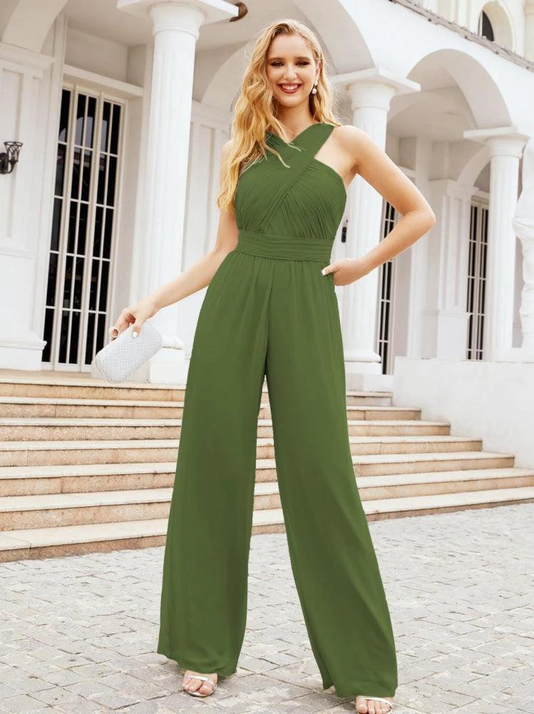 Numbersea Crisscross Neck Jumpsuit Formal Evening Dress Long Bridesmaid Dresses Bell-bottomed Pants 28033 by numbersea