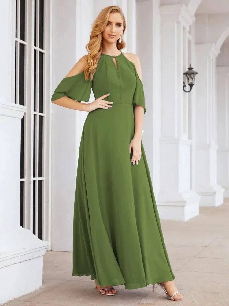 Numbersea Cold Shoulder Bridesmaid Dresses A-Line Long Formal Evening Gowns 28074 by numbersea