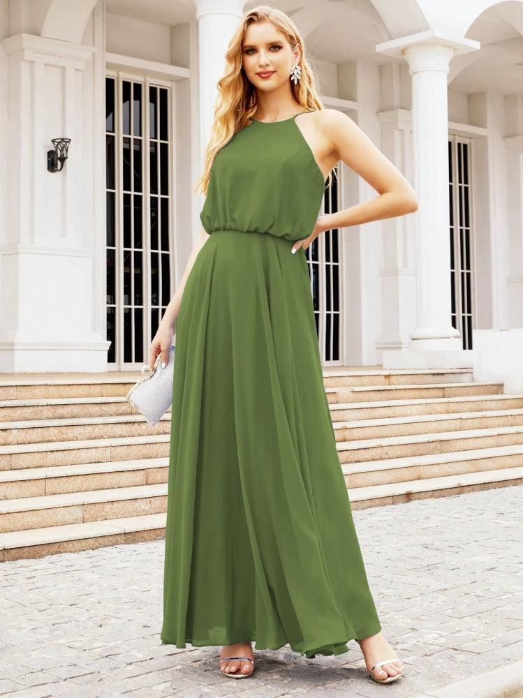 Numbersea Halter Long Bridesmaid Dresses Formal A line Juniors Dress 28029 by numbersea
