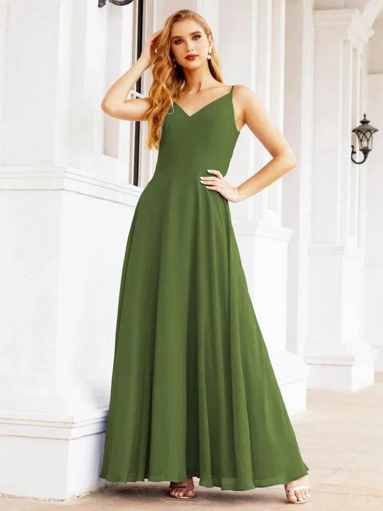 Numbersea Spaghetti Strap Bridesmaid Dresses V Neck Butterfly Back Fromal Evening Party Prom Gown 28036 by numbersea