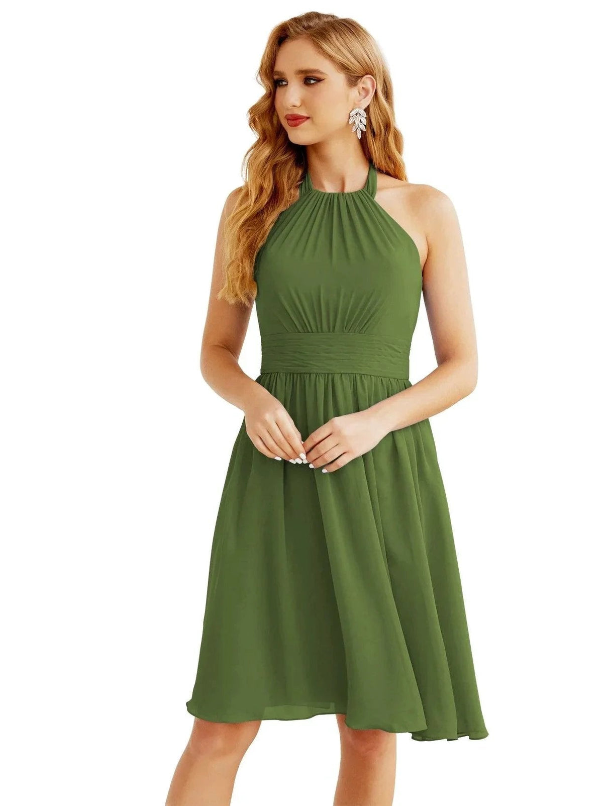 ZapDress Halter Chiffon Bridesmaid Dresses Short Sleeveless Formal Party Dress Open Back 28023 (ZD16957)