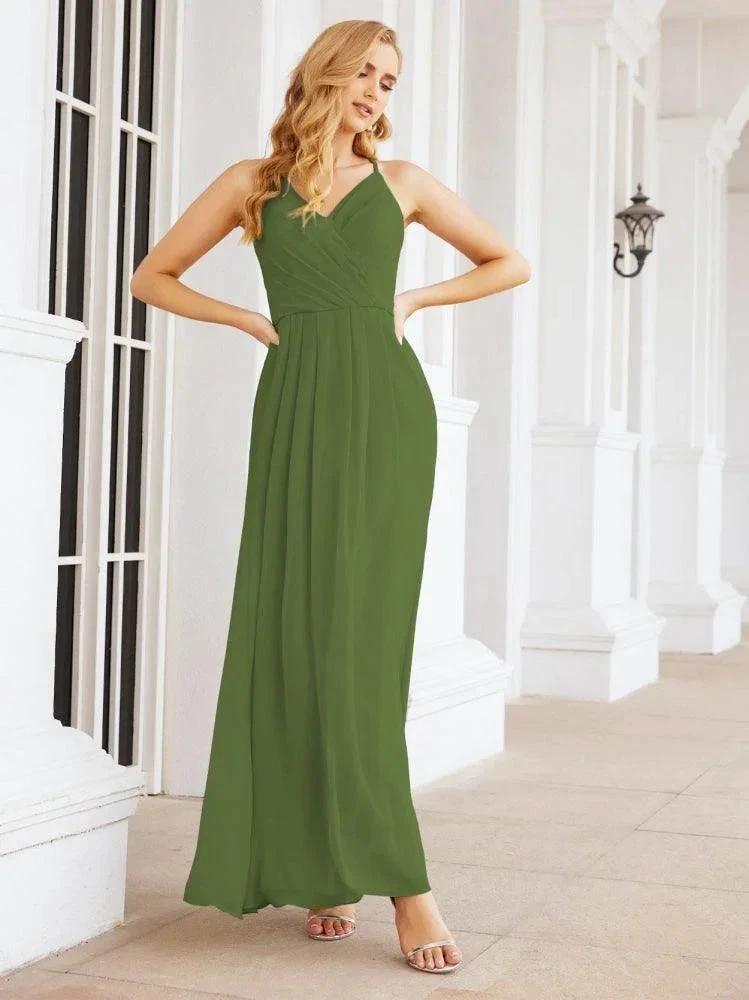 Numbersea Spaghetti Strap Bridesmaid Dresses V-Neck Long A-Line Formal Prom Gowns 28063 by numbersea