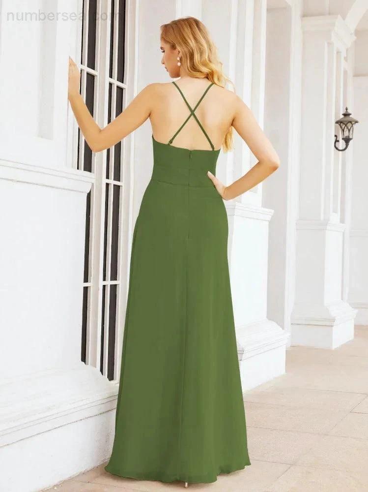 ZapDress Halter Bridesmaid Dresses with Pockets Sleeveless Formal Evening Party Prom Gowns 28055 (ZD17039)