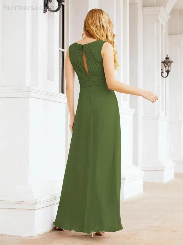 Formal Prom Gown Elegant V-Neck Sleeveless Bridesmaid Dresses for Wedding Party 28037 (ZD17021)