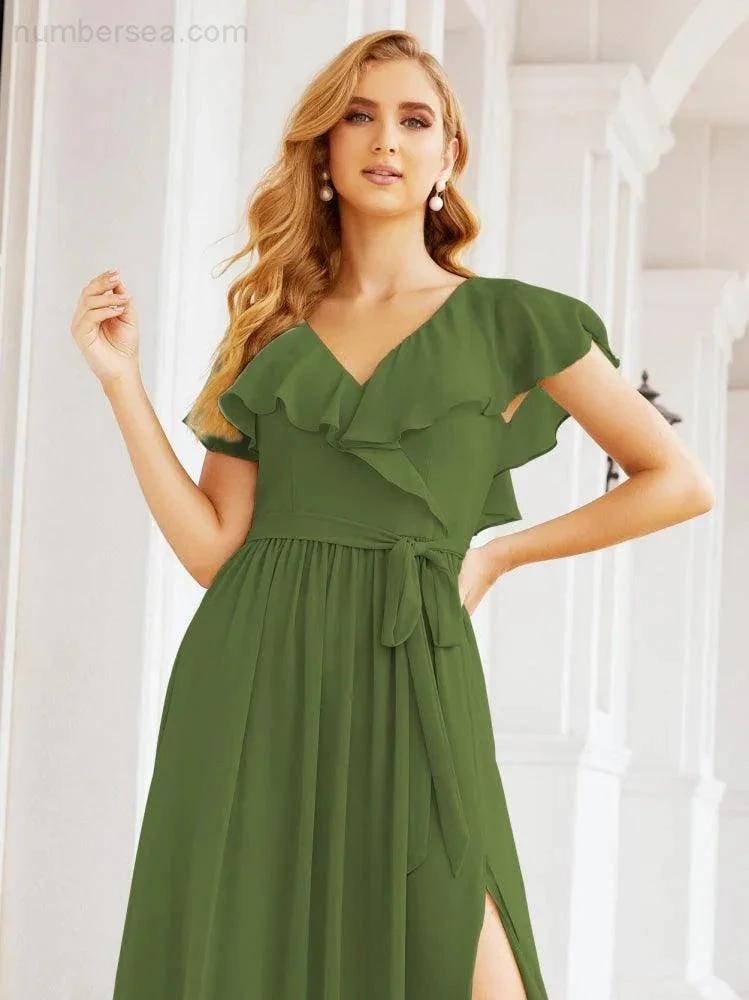 Bridesmaid Dresses with Flutter Sleeves Formal Evening Party Prom Gowns 28044 (ZD17033)