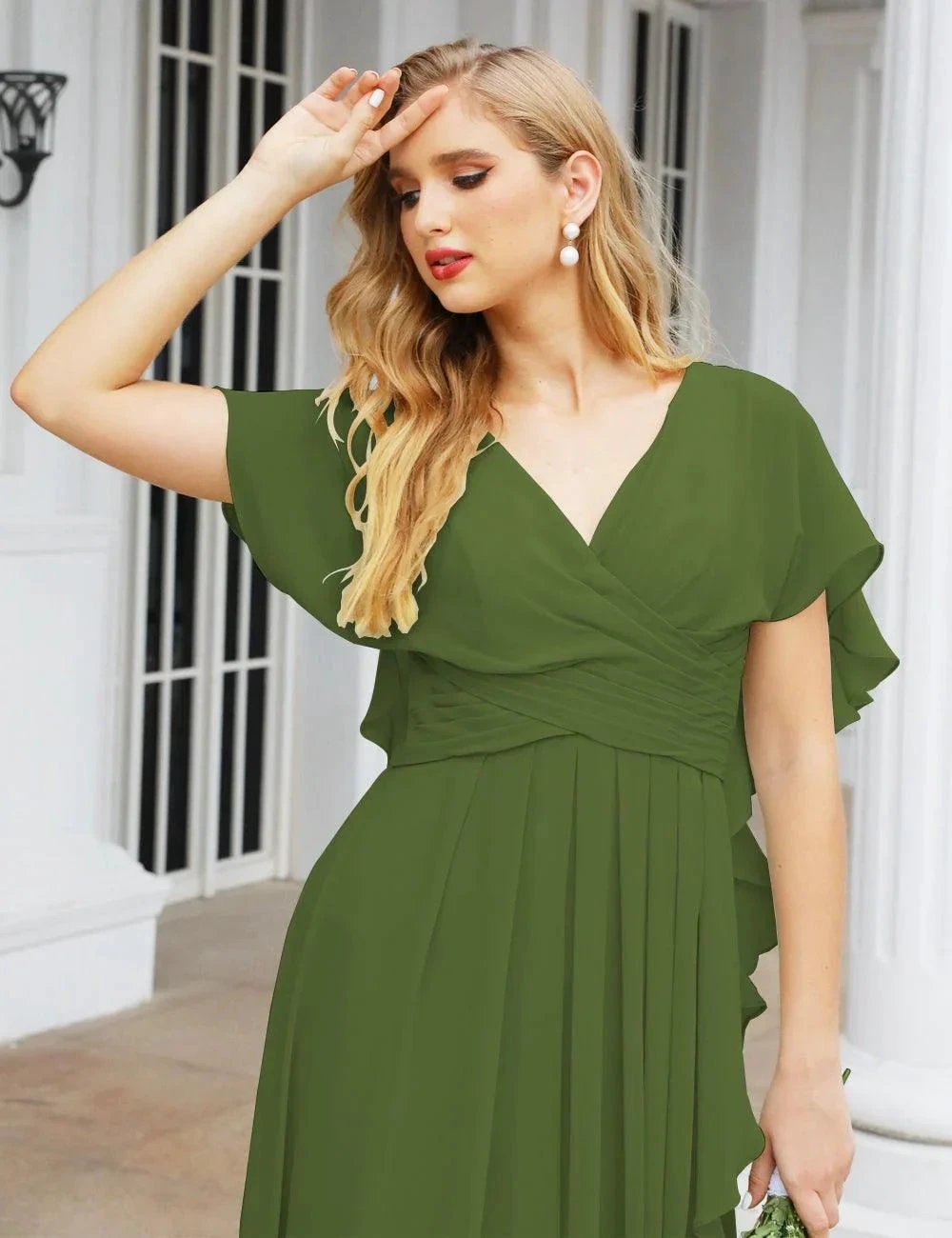ZapDress Chiffon Bridesmaid Dresses Long Formal Evening Prom Mother of The Bride Dress with Flutter Sleeve (ZD17054)