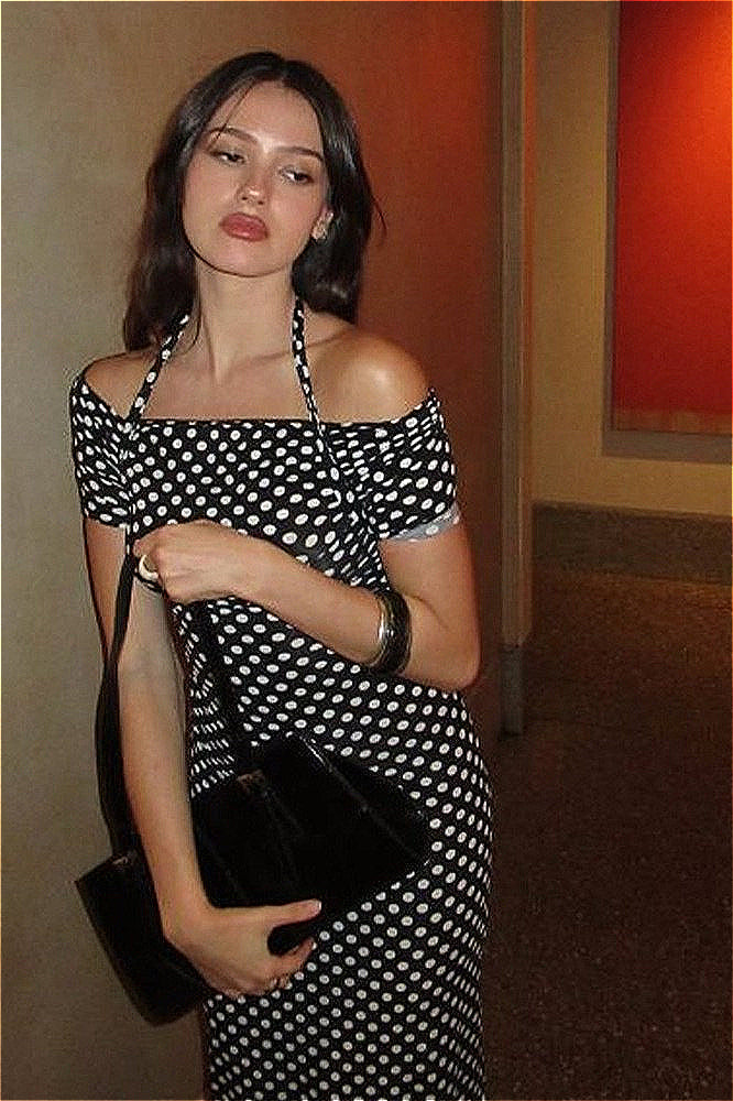 Polka Dot Halter Neck Bodycon Maxi Dress