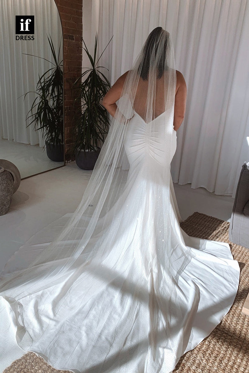 71003 - Elegant Spaghetti Straps V-Neck Pleats Boho Wedding Dress