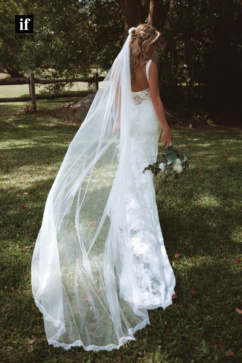 71004 - Attractive Double Straps Scoop Lace Beach Wedding Dress