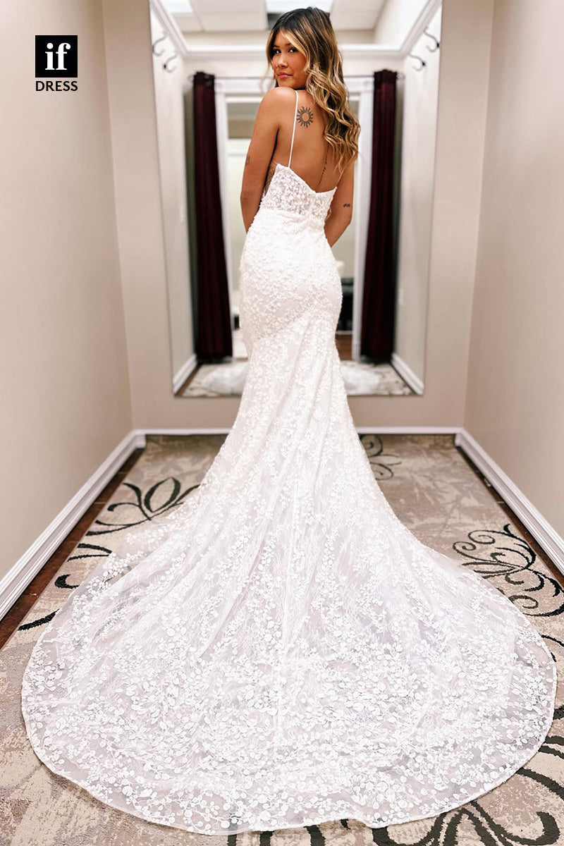 71006 - Wonderful Plunging V-Neck Lace Mermaid Boho Wedding Dresses