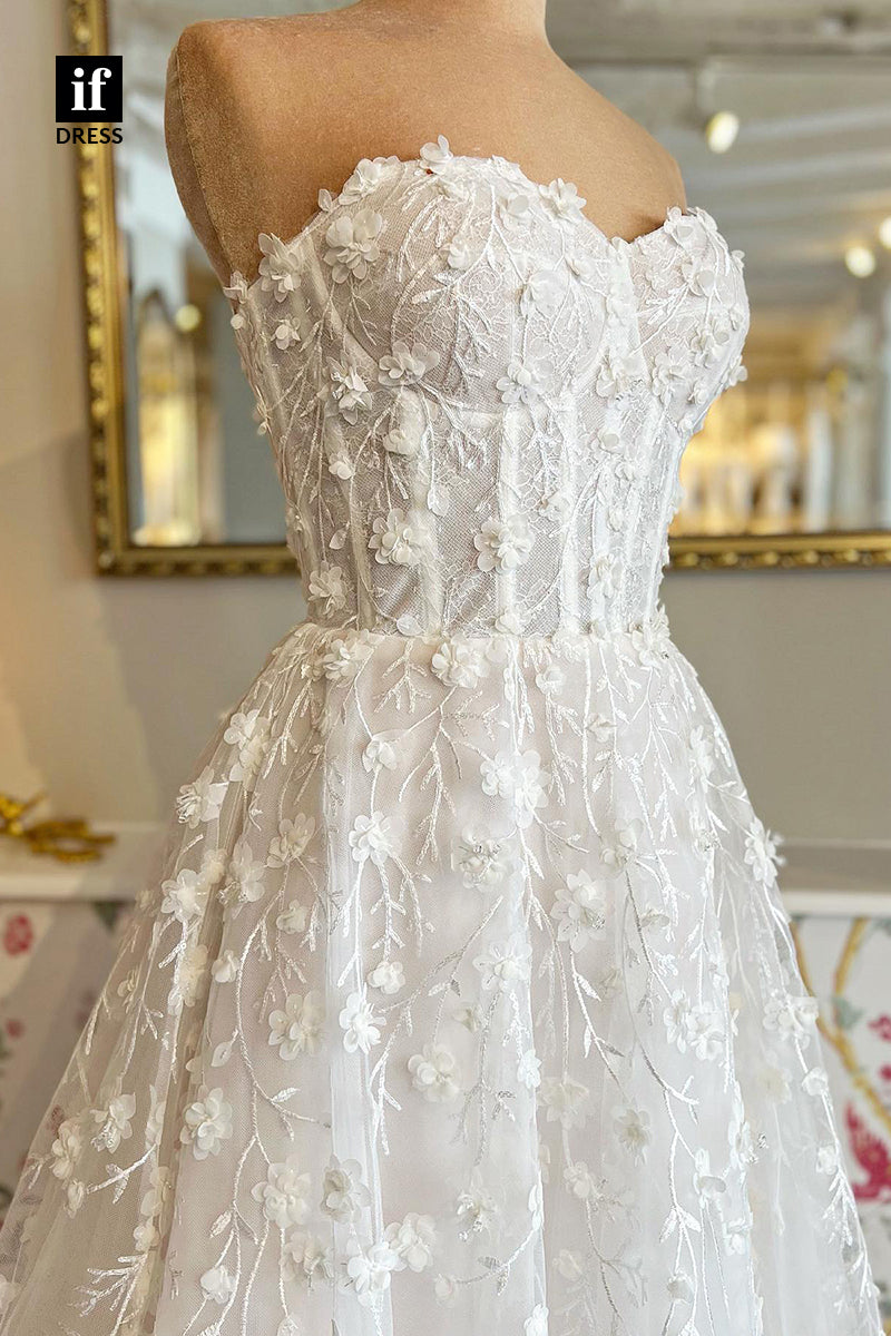 71012 - A-Line Off-Shoulder Sweetheart Appliques Beach Wedding Dress