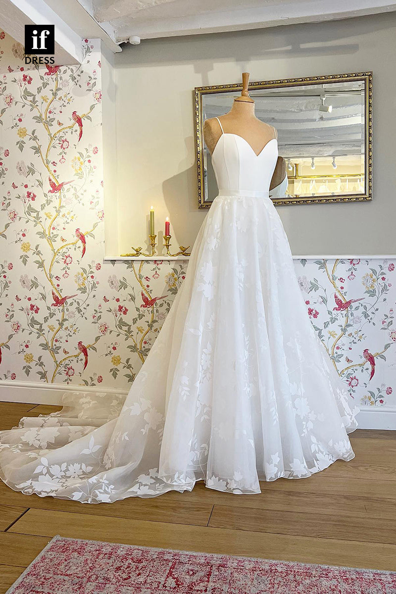 71015 - Elegant Spaghetti Straps A-Line Sleeveless Boho Wedding Dress