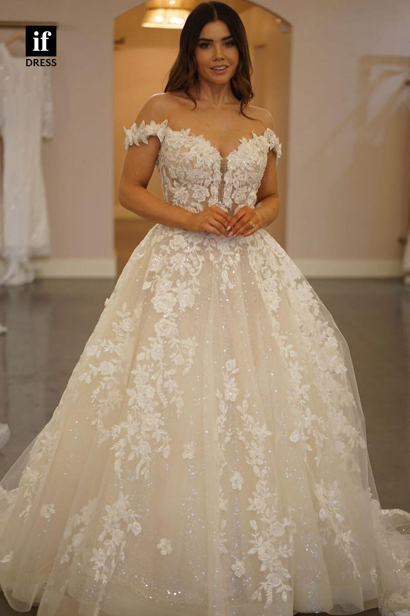 71023 - Off-Shoulder A-Line Lace Appliques Bohemian Wedding Dress