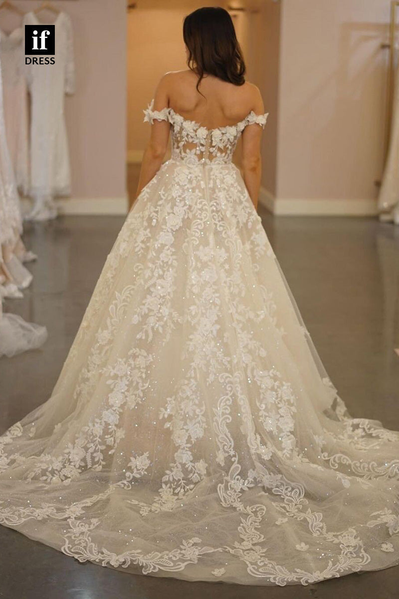 71023 - Off-Shoulder A-Line Lace Appliques Bohemian Wedding Dress