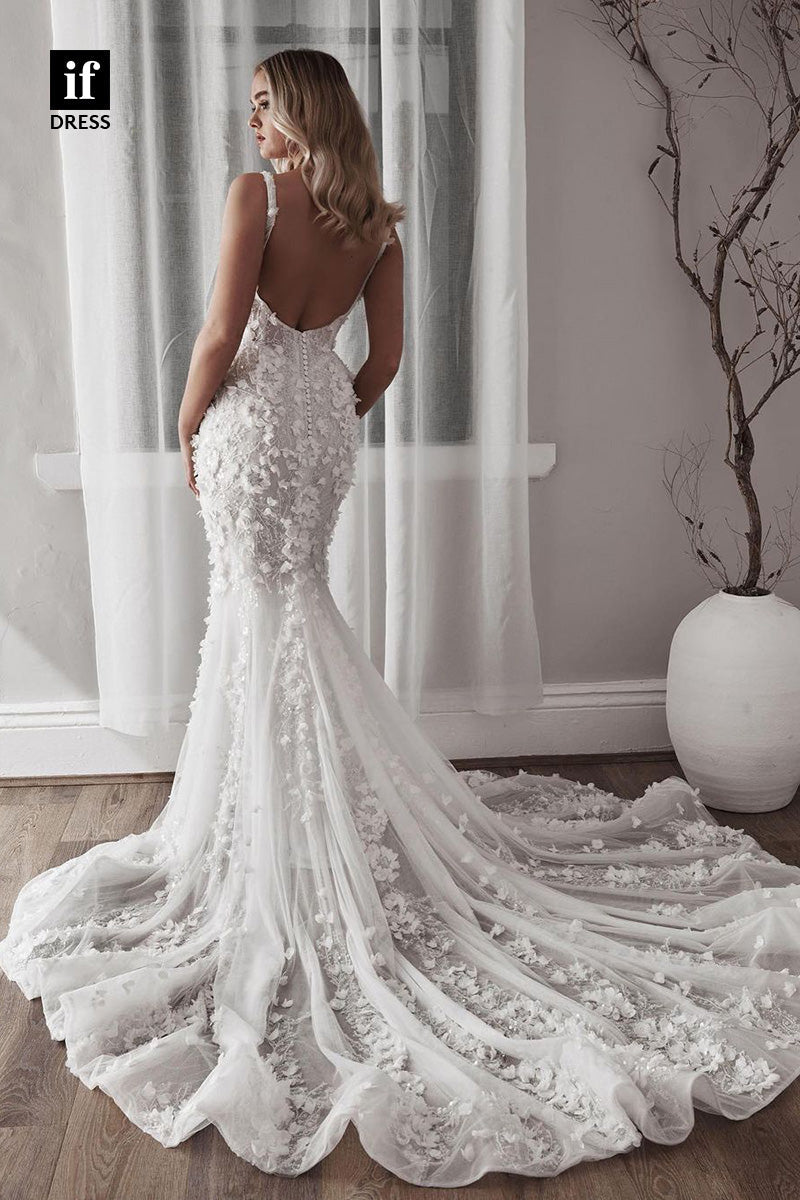 71024 - Charming Straps Scoop Lace Appliques Beach Wedding Dress