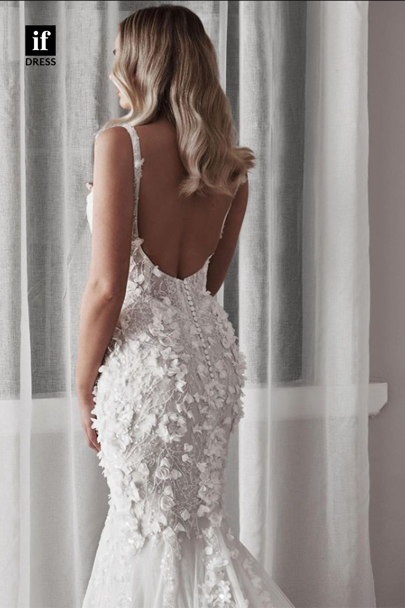 71024 - Charming Straps Scoop Lace Appliques Beach Wedding Dress