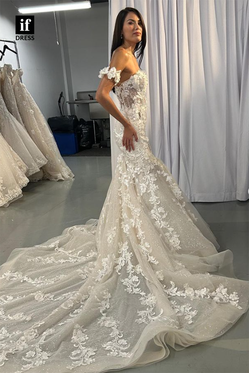 71025 - Attractive Off-Shoulder Lace Appliques Bohemian Wedding Dress