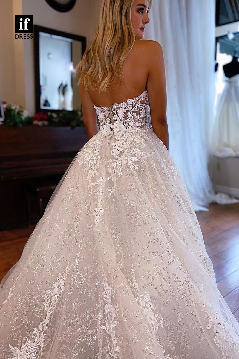 71026 Classic Off-Shoulder A-Line Lace Appliques Boho Wedding Dress