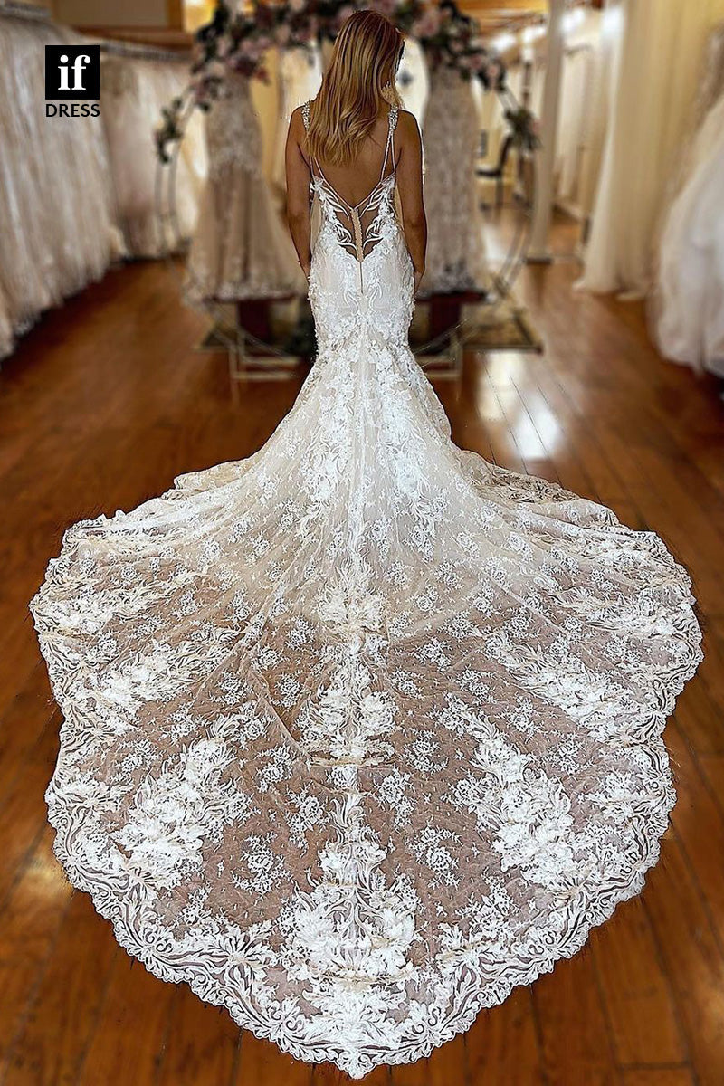 71027 - Honorable Spaghetti Straps Lace Appliques Beach Wedding Dress