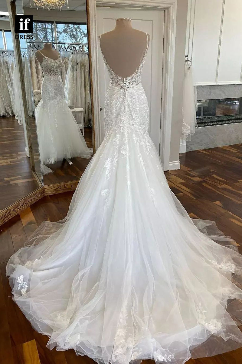 71033 - Charming Scoop Lace Appliques Mermaid Wedding Dress