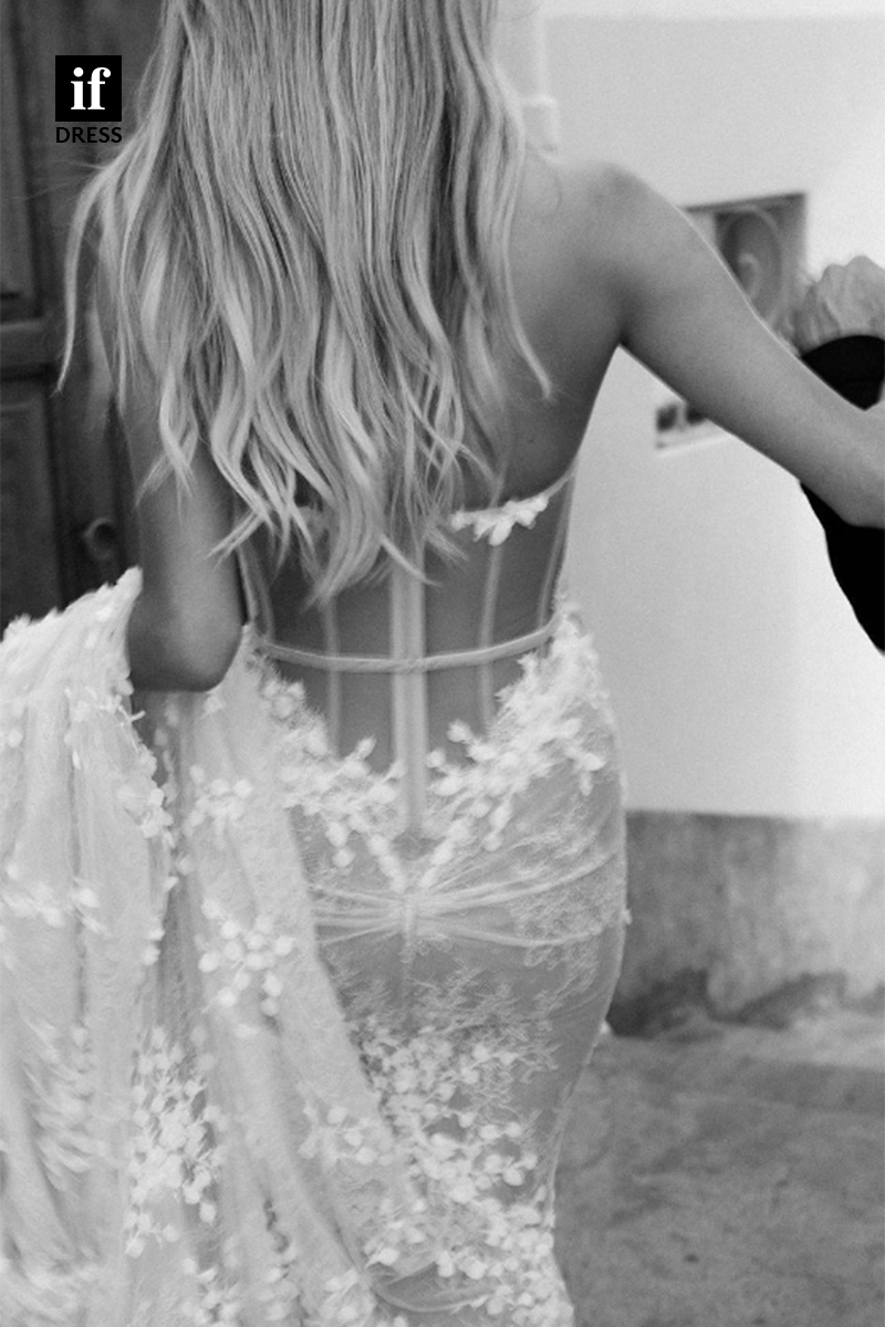71035 - Amazing Off-Shoulder Sweetheart Lace Appliques Beach Wedding Dress
