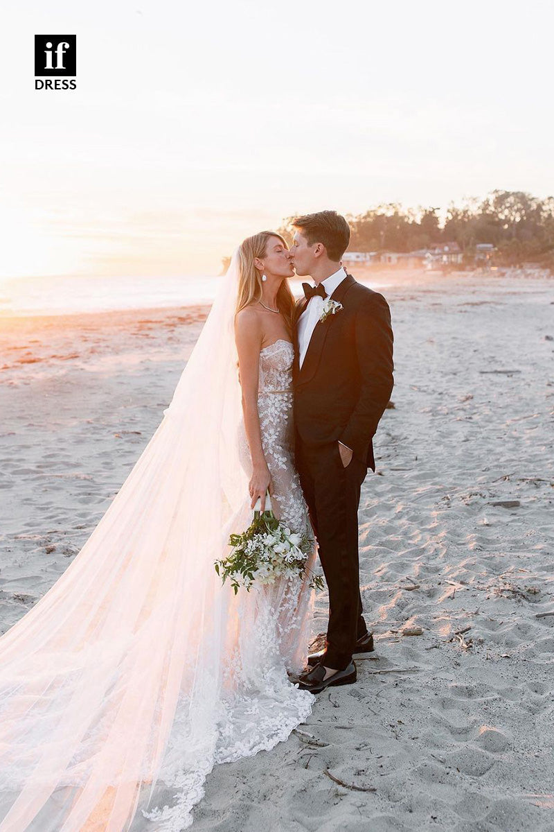 71035 - Amazing Off-Shoulder Sweetheart Lace Appliques Beach Wedding Dress