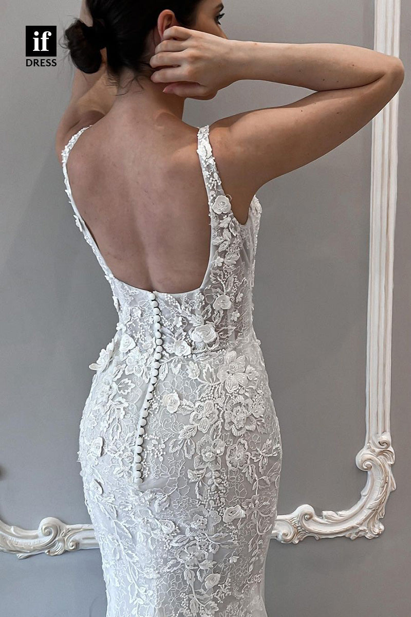 71037 - Romantic Double Straps Scoop Lace Appliques Boho Wedding Dress