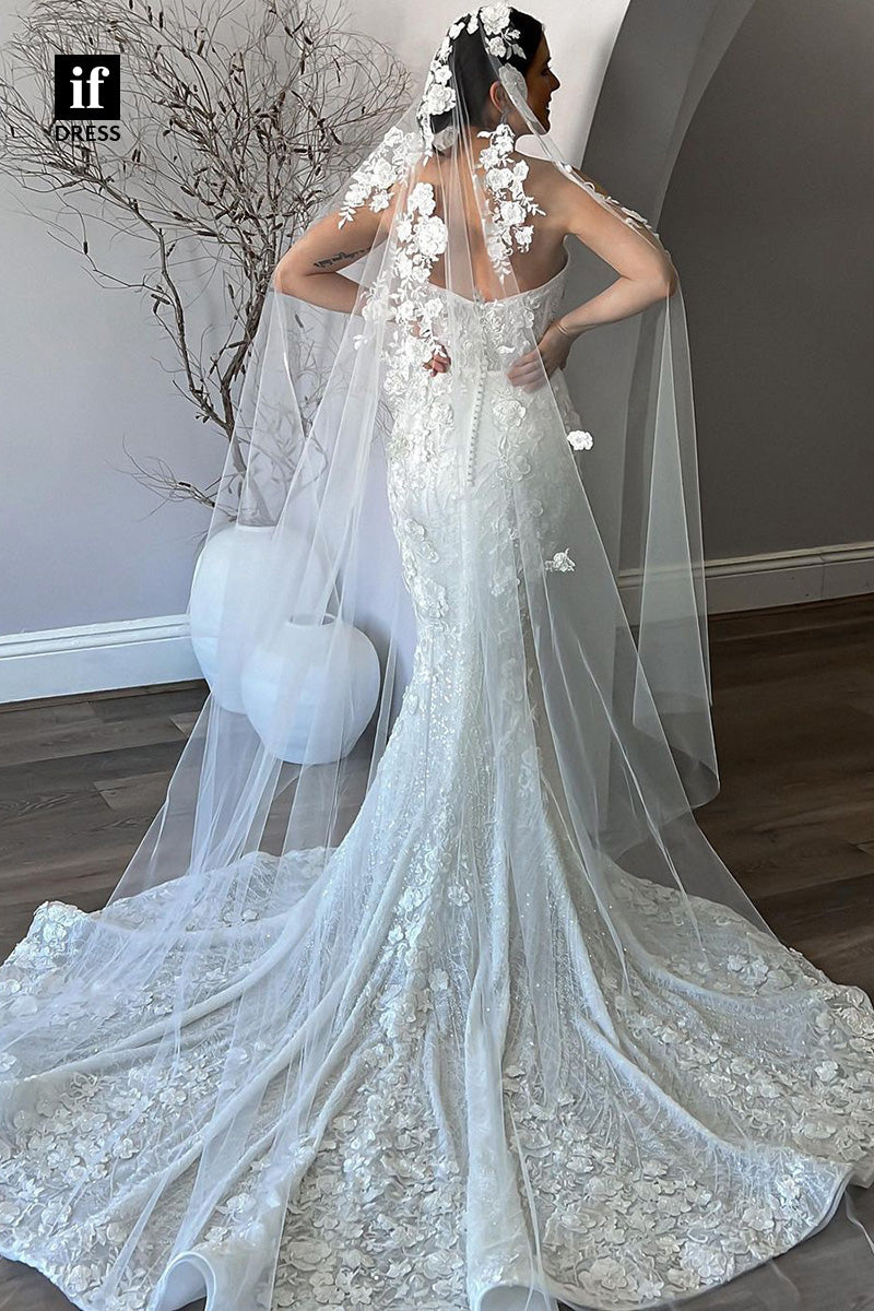 71039 - Stunning Off-Shoulder Lace Appliques Mermaid Boho Wedding Dress
