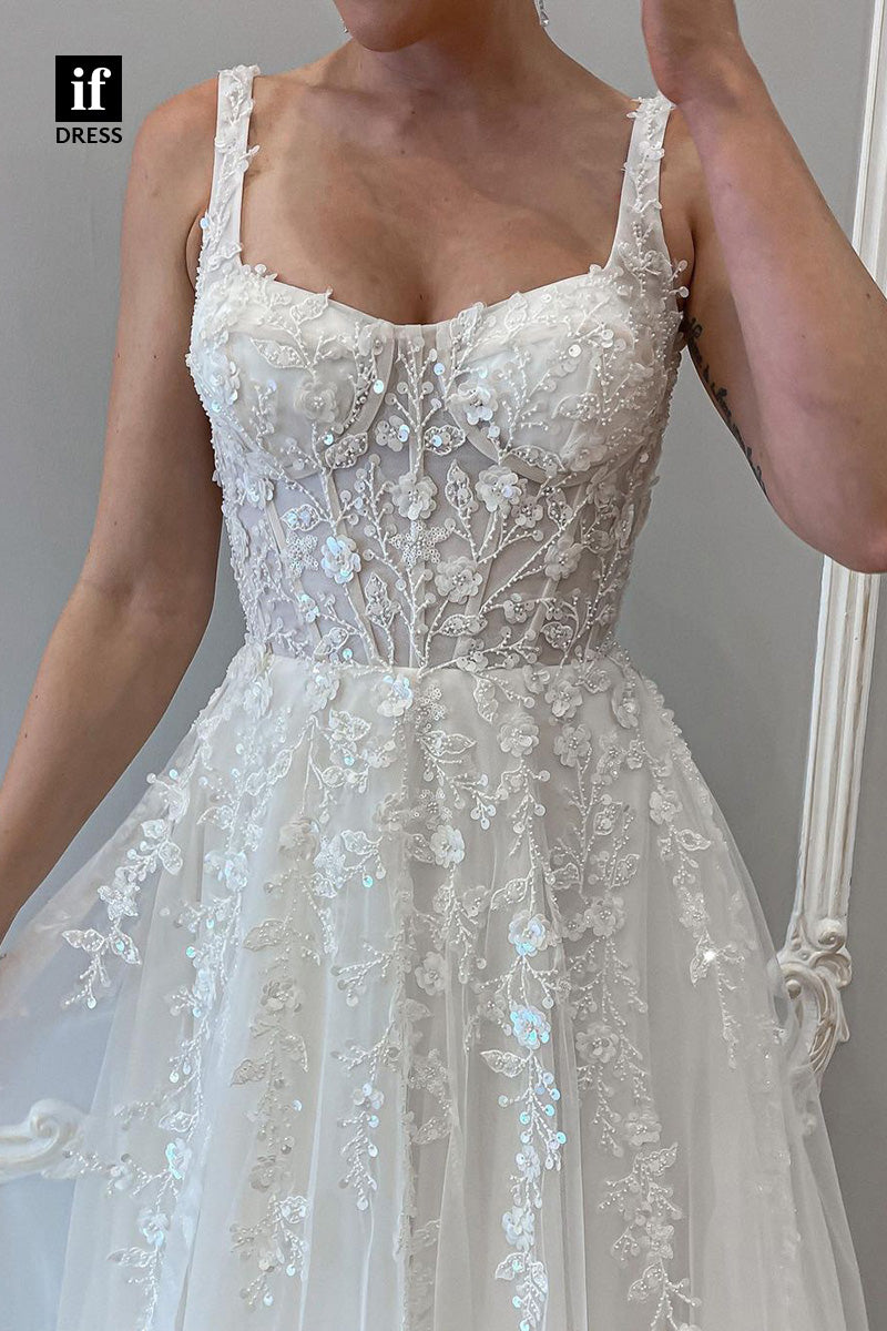 71041 - Romantic Double Straps Sweetheart Appliques Boho Wedding Dress
