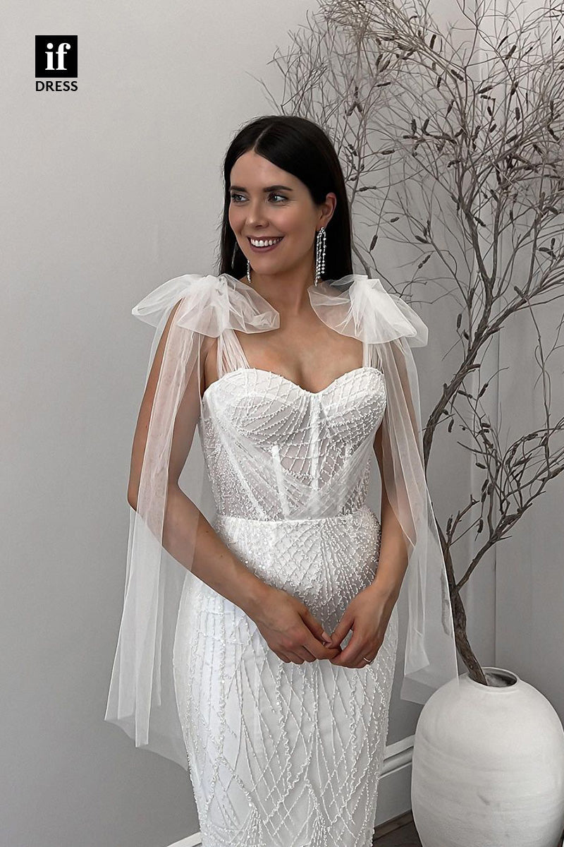 71042 - Charming Sweetheart Beads Mermaid Boho Wedding Dress