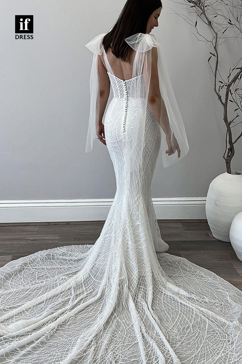 71042 - Charming Sweetheart Beads Mermaid Boho Wedding Dress