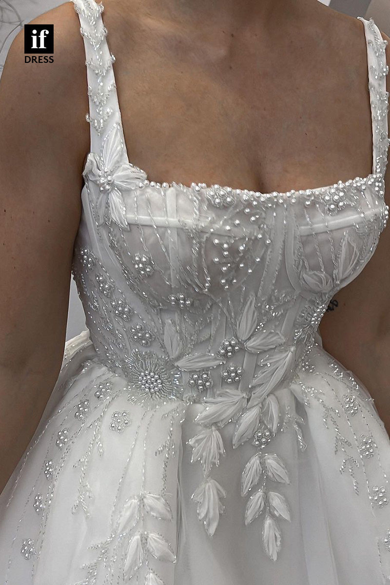 71046 - Chic Double Straps A-Line Appliques Boho Weddiing Dress