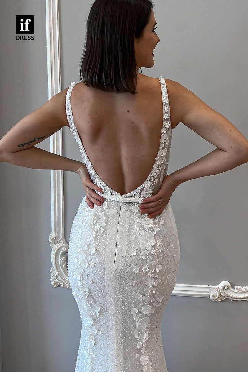71047 - Glamorous Straps Lace Appliques Mermaid Beach Wedding Dress