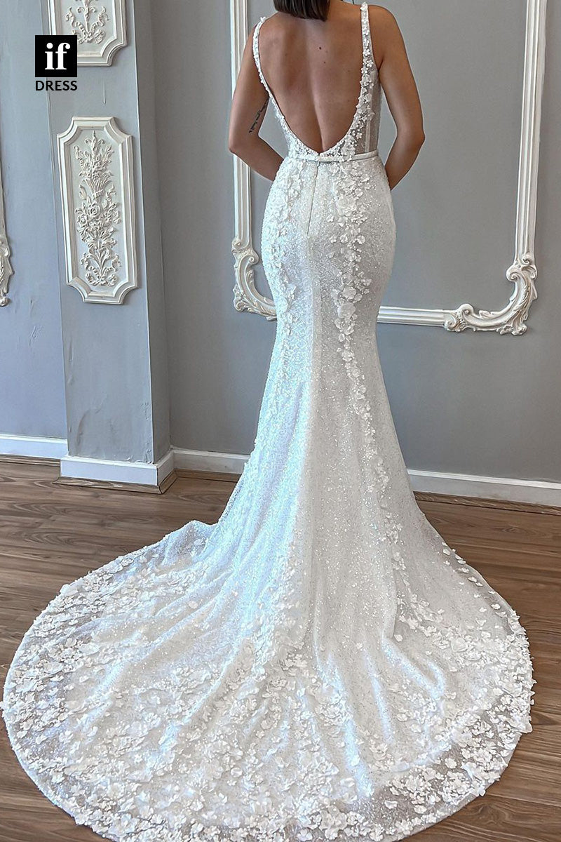 71047 - Glamorous Straps Lace Appliques Mermaid Beach Wedding Dress