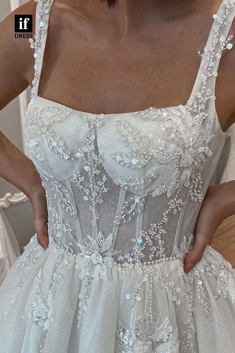71049 - Adorable Straps A-Line Beads Sparkly Boho Wedding Dress