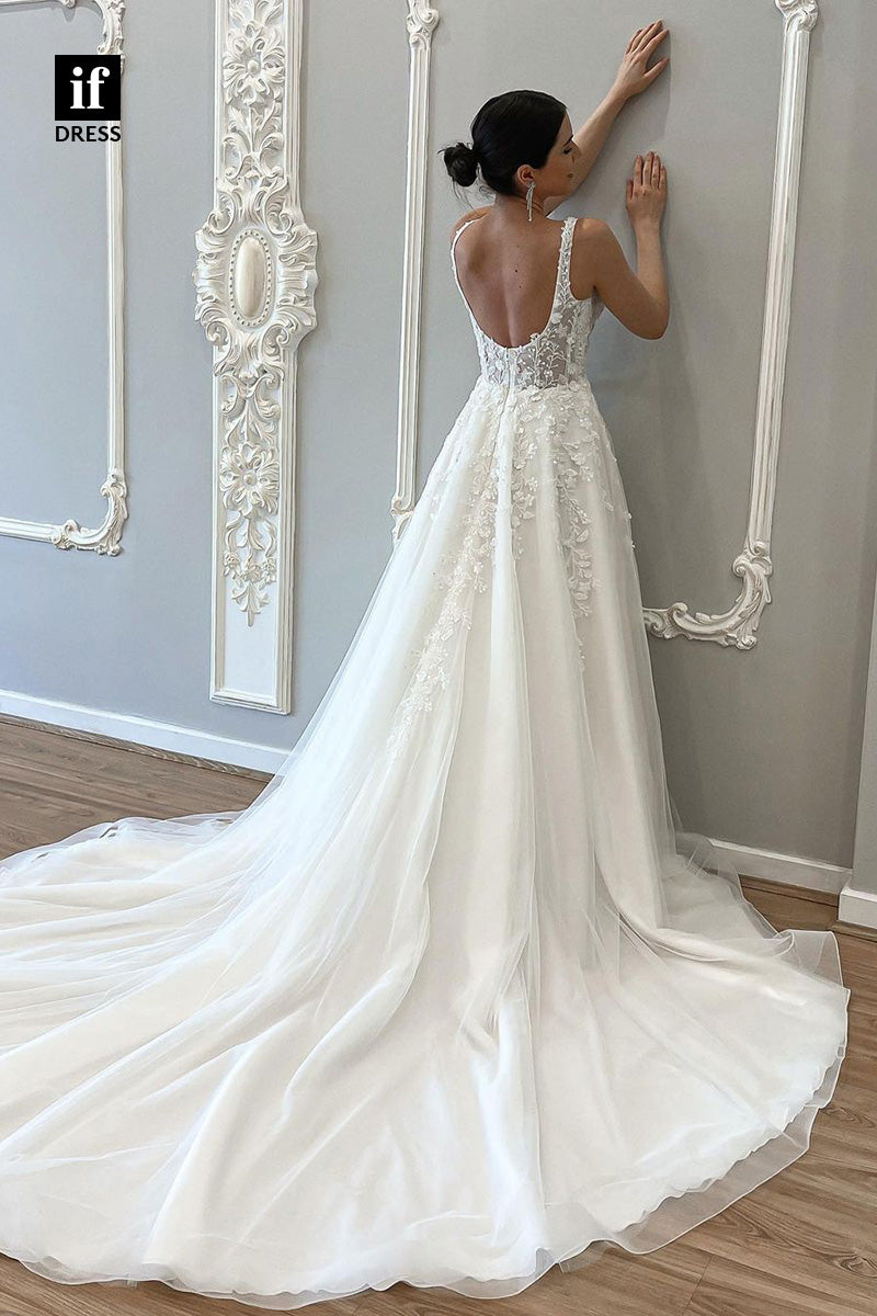 71041 - Romantic Double Straps Sweetheart Appliques Boho Wedding Dress