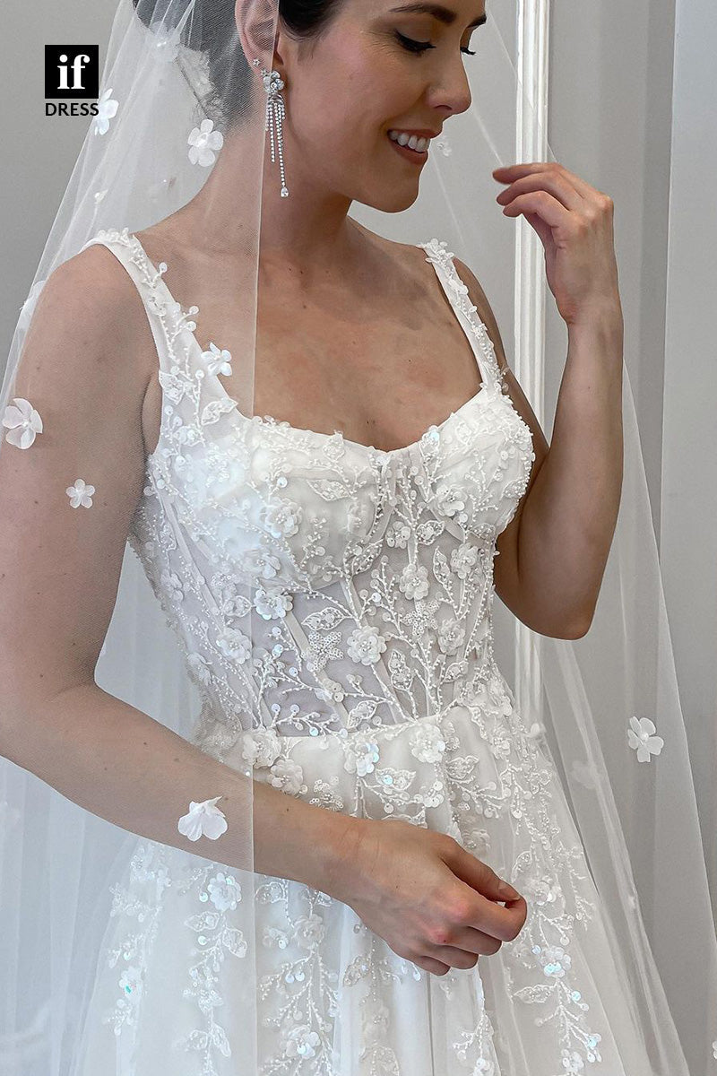 71041 - Romantic Double Straps Sweetheart Appliques Boho Wedding Dress