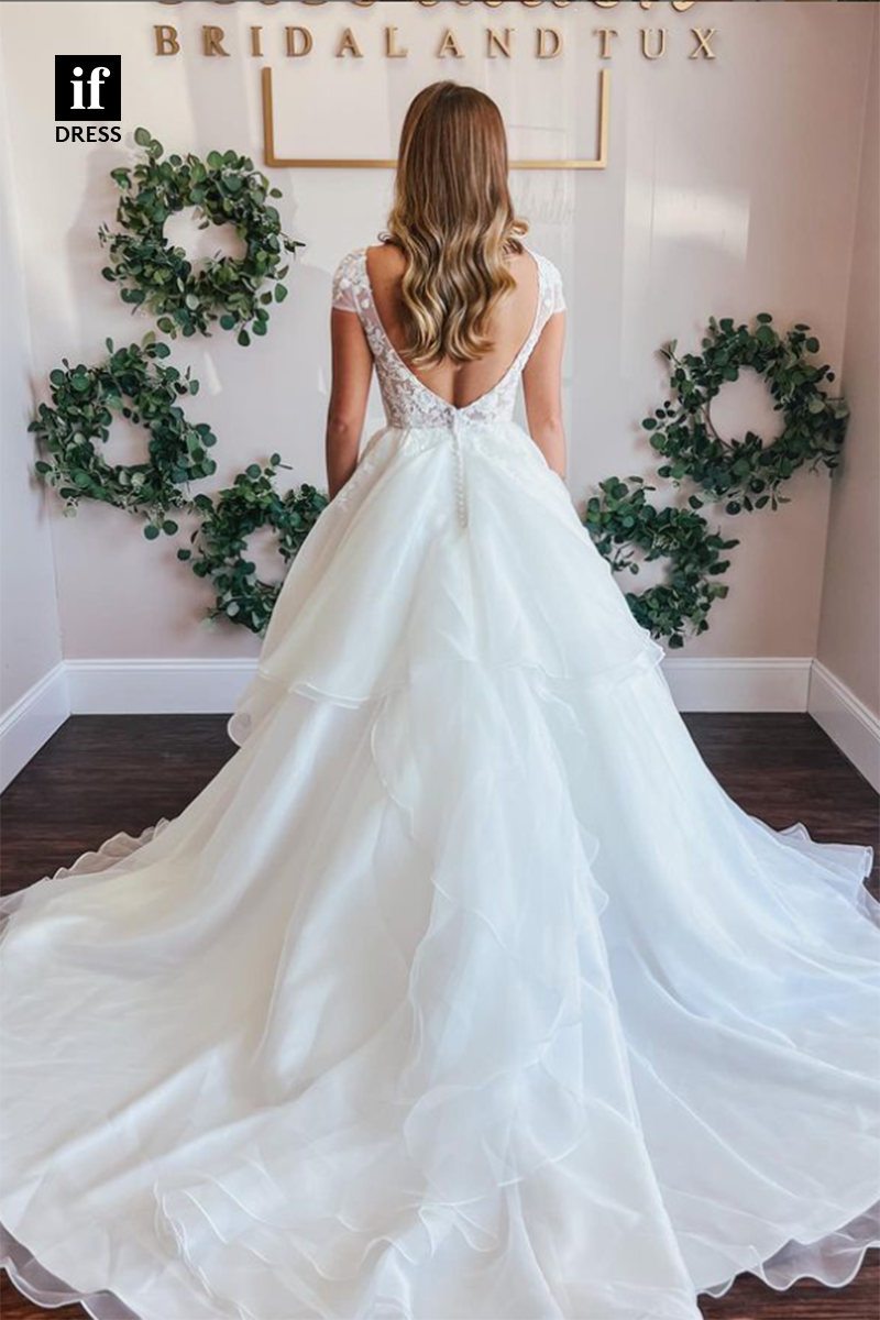 71052 - Chic Straps V-Neck A-Line Tulle Sweep Beach Wedding Dress
