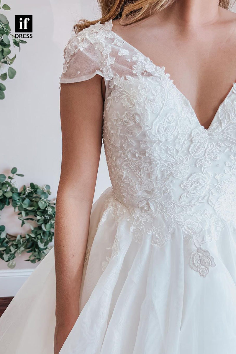 71052 - Chic Straps V-Neck A-Line Tulle Sweep Beach Wedding Dress