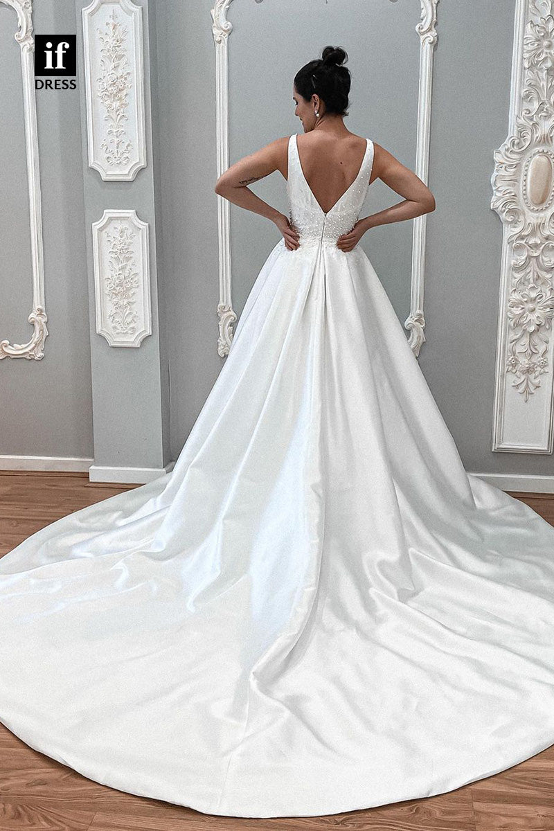 71050 - Attractive Straps V-Neck Side Slit Beach Wedding Dress