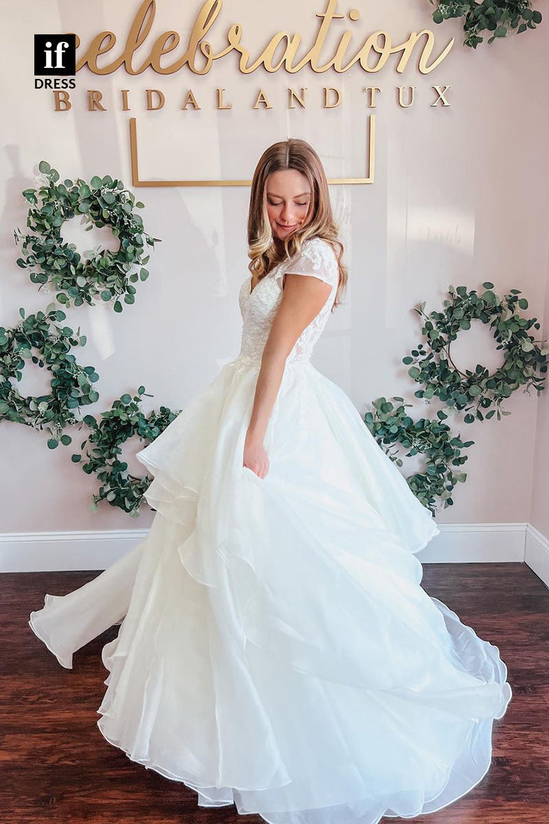 71052 - Chic Straps V-Neck A-Line Tulle Sweep Beach Wedding Dress