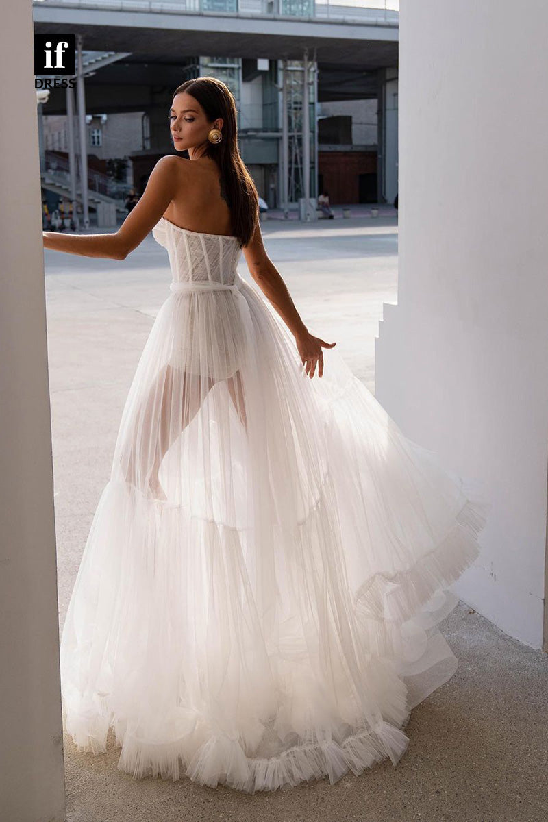 71059 - Charming Off Shoulder A-Line Tulle Bohemian Wedding Dress